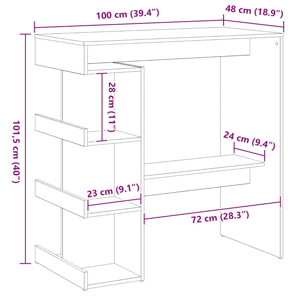 Barbord med hylde Sort eg 100 x 48 x 101,5 cm Konstrueret træ