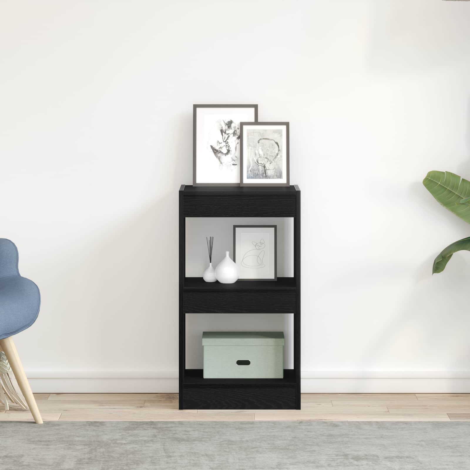 Bogskab i sort eg - 40 × 30 × 71,5 cm - konstrueret træ med 2 hylder