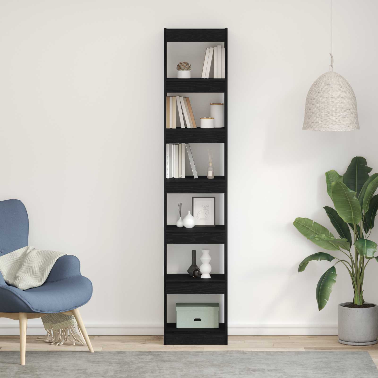 Bogskab i sort eg - 40 × 30 × 198 cm, konstrueret træ, 6 kubehylder