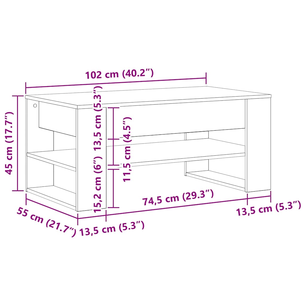 Sofabord Gammelt træ 102 x 55 x 45 cm Konstrueret træ