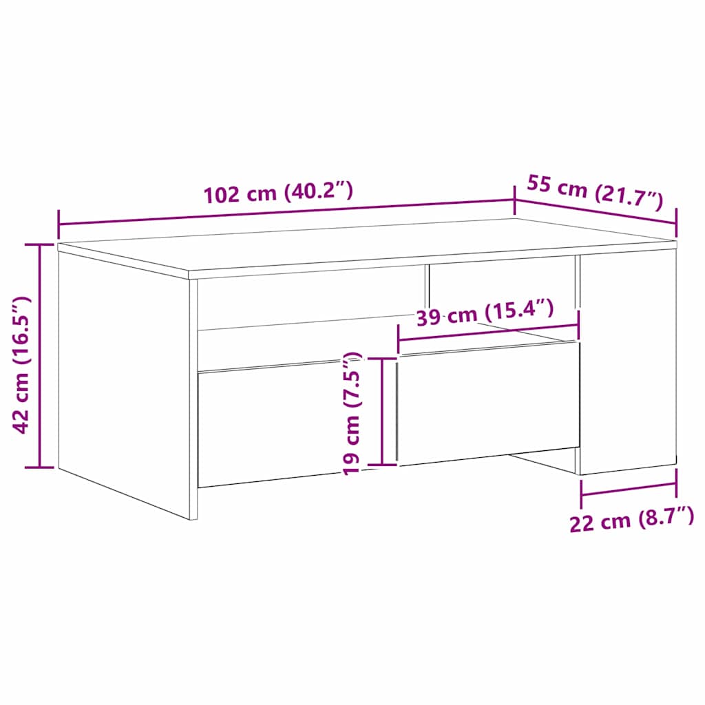 Sofabord med skuffe Sort eg 102 x 55 x 43,5 cm Konstrueret træ