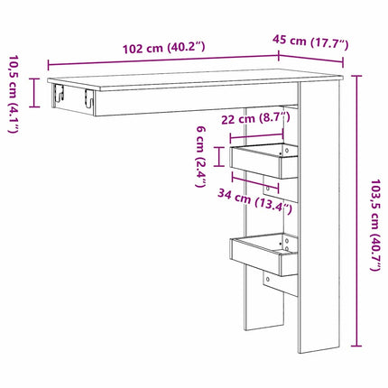 Væg barbord 102 x 45 x 103,5 cm Konstrueret træ Sort eg