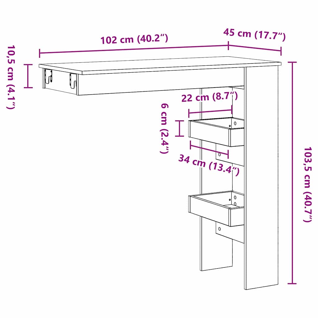 Væg barbord Sort eg 102 x 45 x 103,5 cm Konstrueret træ