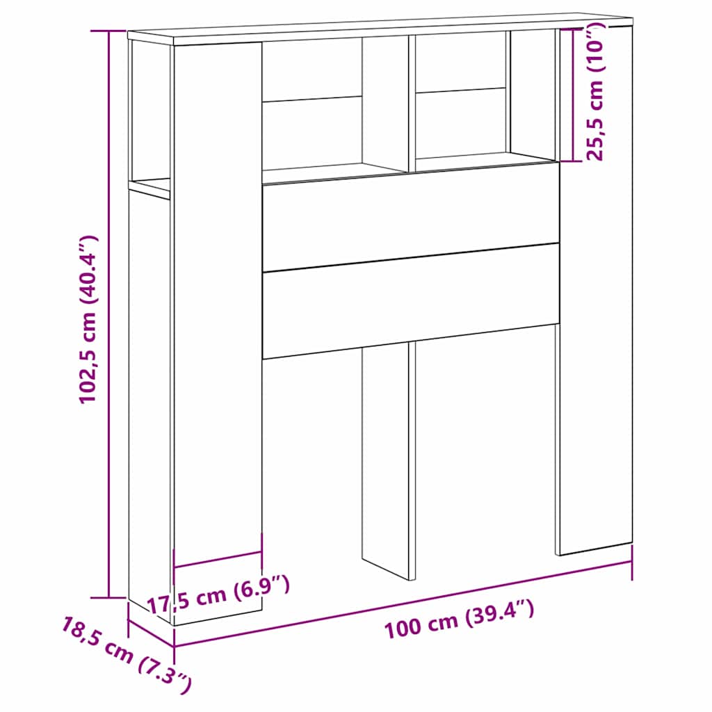 Hovedgærde Skab med hylde Vægmonteret Sort eg Konstrueret træ