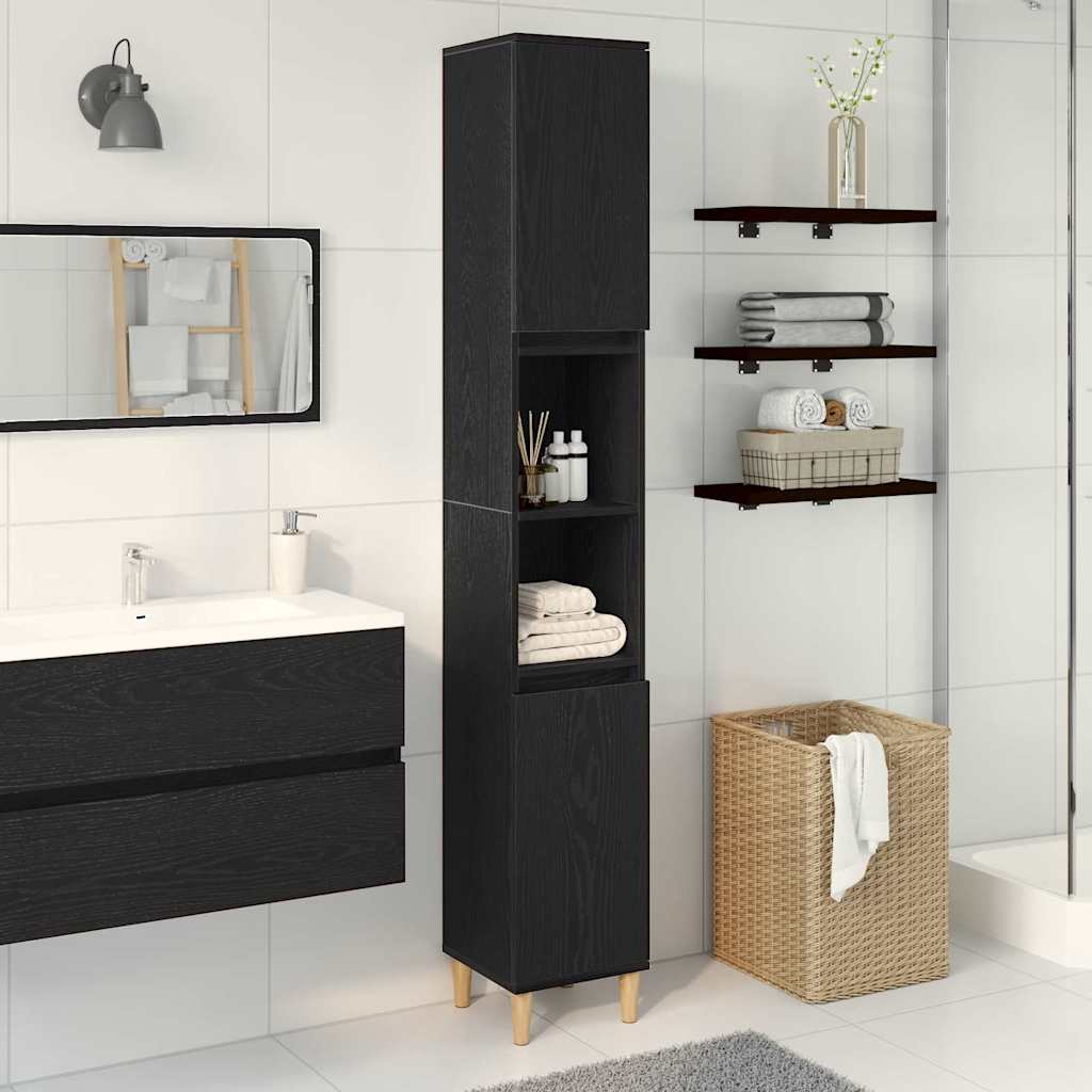 Badeværelsesskab Sort eg 30 x 30 x 190 cm Konstrueret træ billede