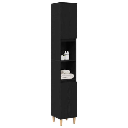 Badeværelsesskab Sort eg 30 x 30 x 190 cm Konstrueret træ