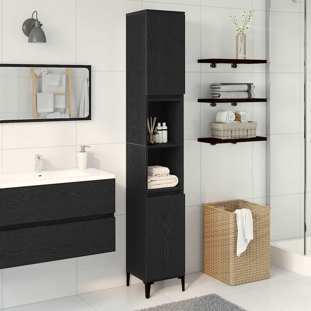 Badeværelsesskab Sort eg 30 x 30 x 190 cm Konstrueret træ billede