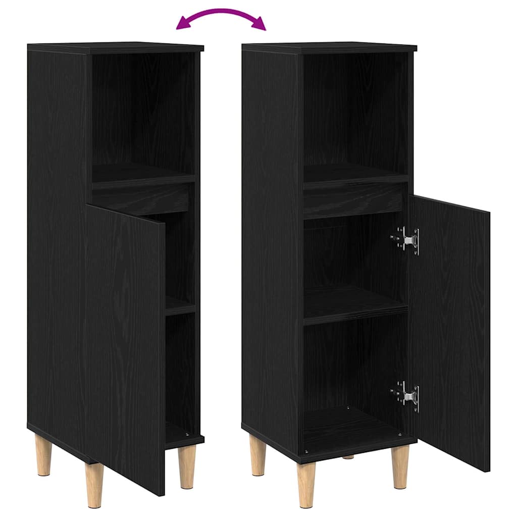 Badeværelsesskab Sort eg 30 x 30 x 100 cm Konstrueret træ