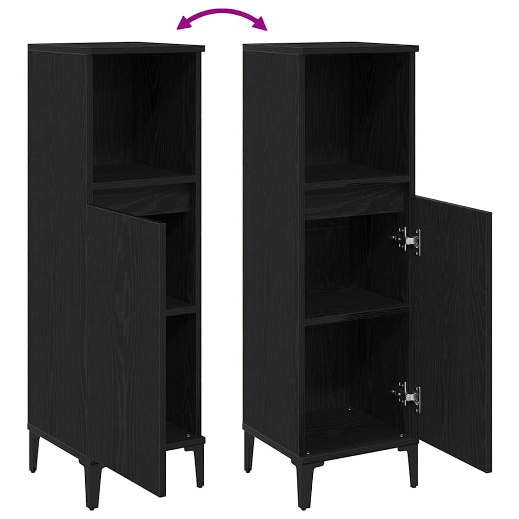 Badeværelsesskab Sort eg 30 x 30 x 100 cm Konstrueret træ