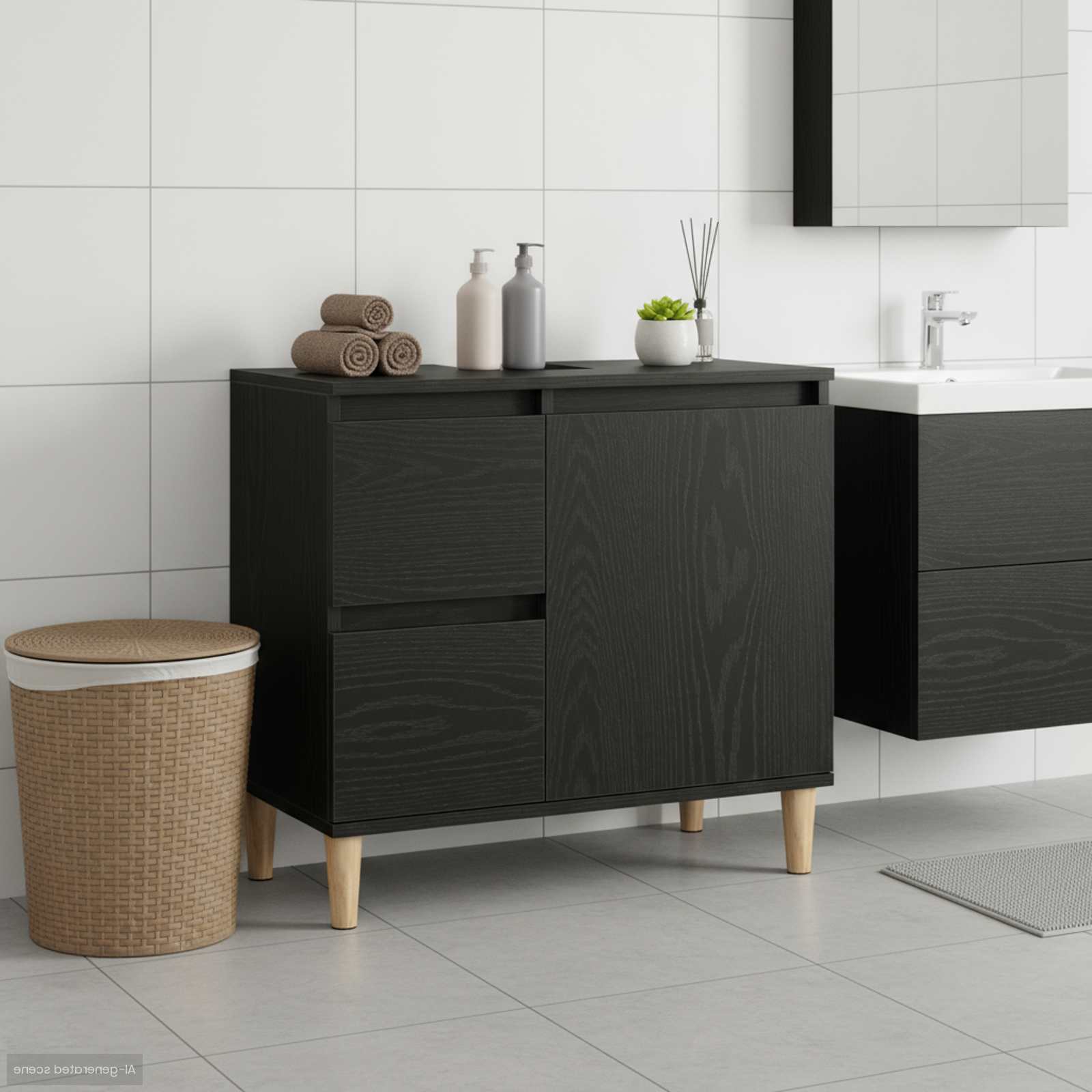 Badeværelsesskab Sort eg 65 x 33 x 60 cm Konstrueret træ billede