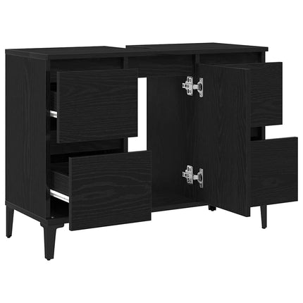 Badeværelsesskabsunder Sort eg 80 x 33 x 60 cm Konstrueret træ