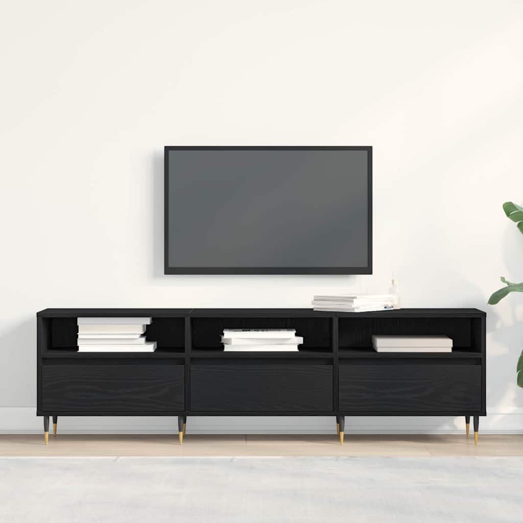 TV-skab med skuffe Sort eg 150 x 30 x 44,5 cm Konstrueret træ