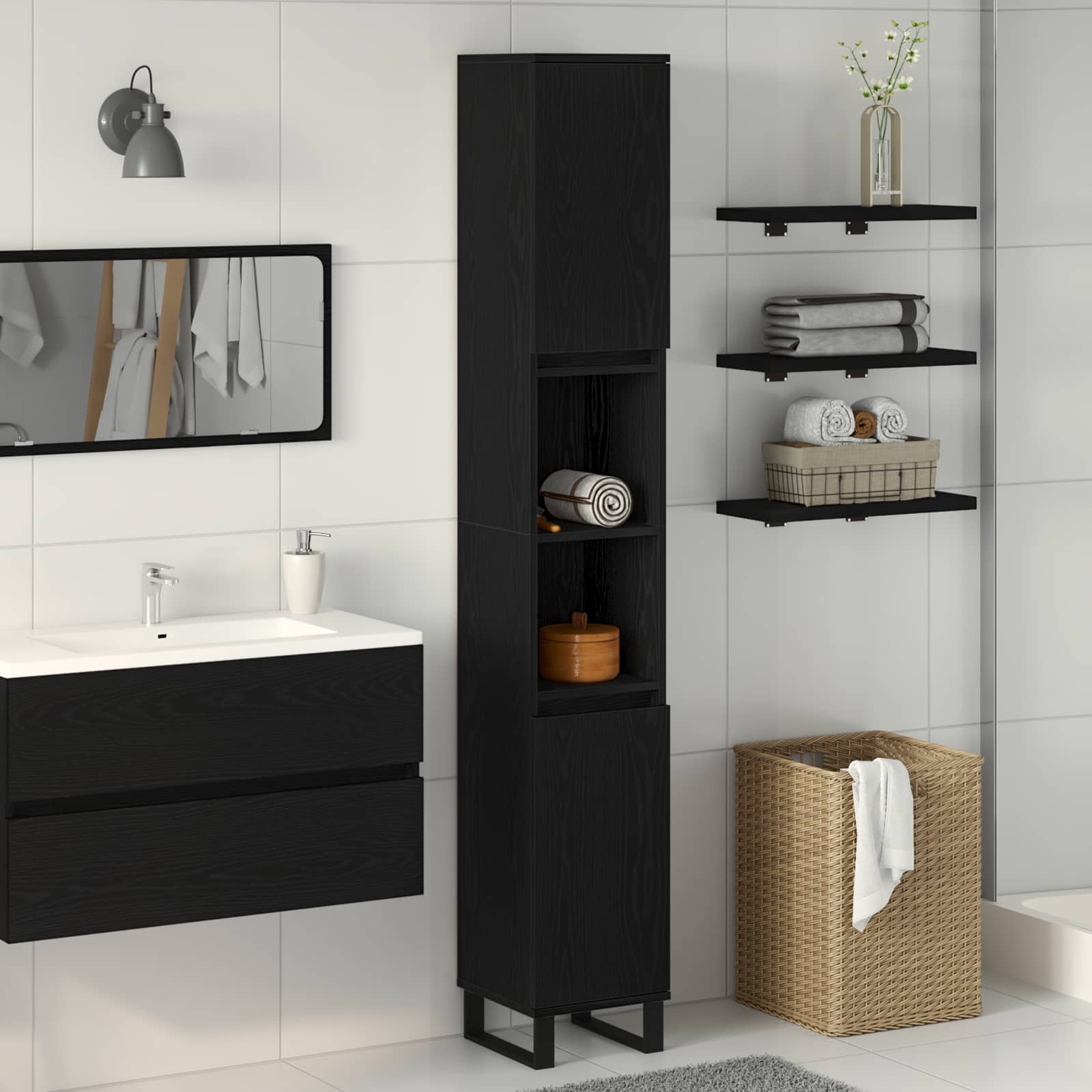 Badevrelsesskab Sort eg 30 x 30 x 190 cm Konstrueret tr