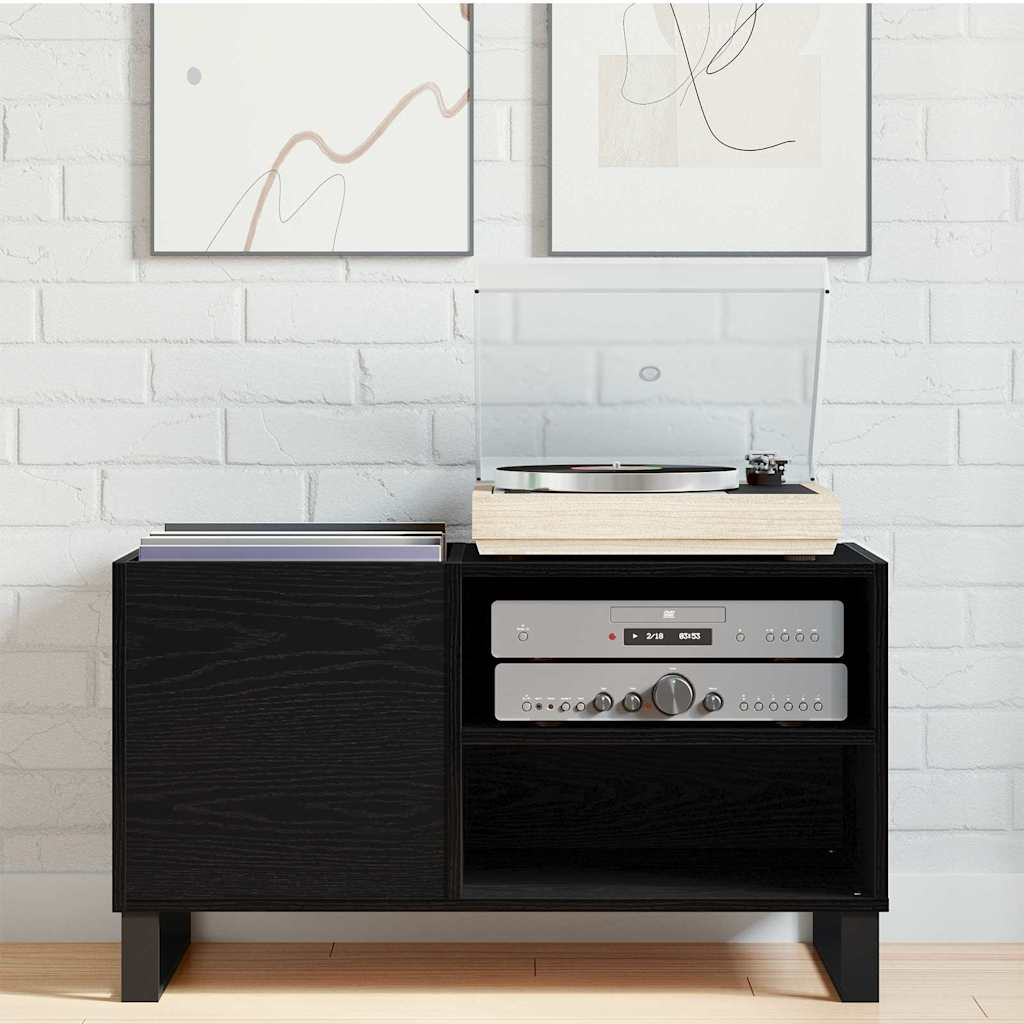 Pladeskab med hylde Sort eg 85 x 38 x 48 cm Konstrueret træ