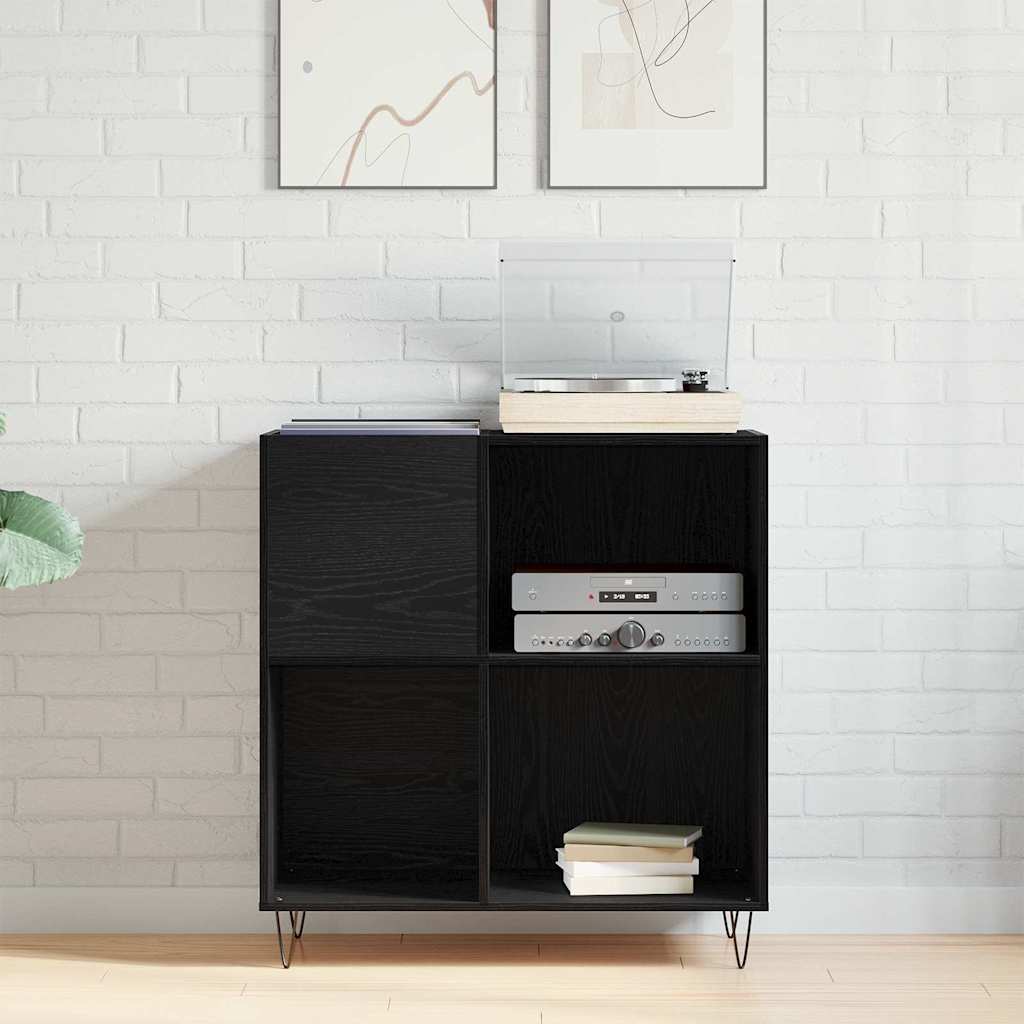 Pladeskab med hylde Sort eg 85 x 38 x 89 cm Konstrueret træ