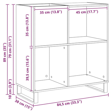 Pladeskab med hylde Sort eg 85 x 38 x 89 cm Konstrueret træ