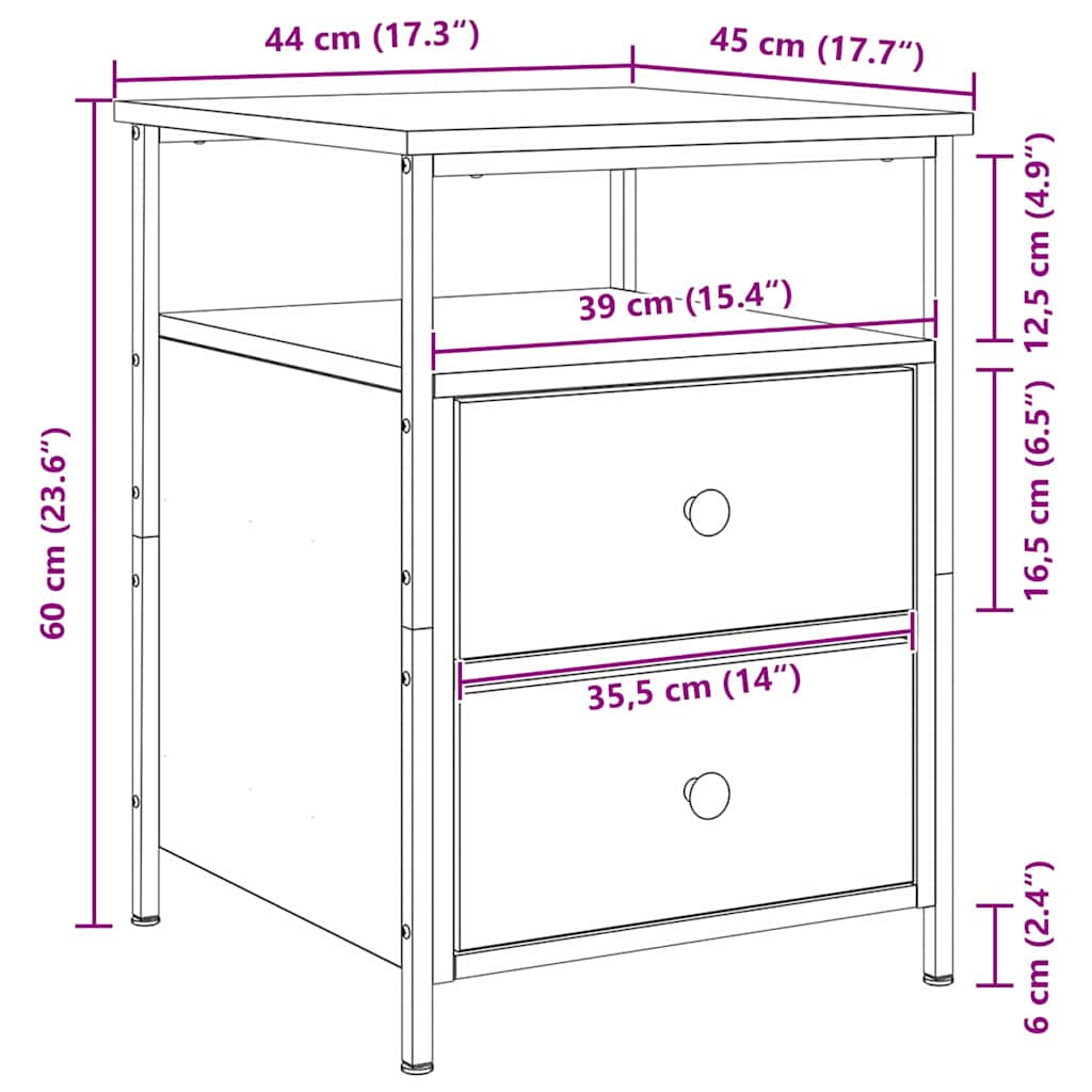 Natskab 2 pcs Sort eg 34 x 35,5 x 50 cm Konstrueret træ