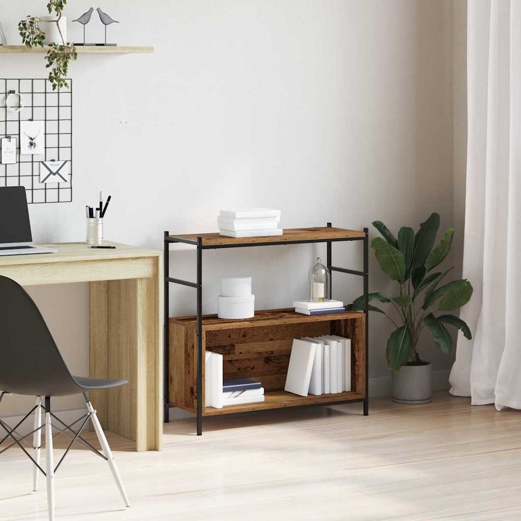 Bogreol i røget eg 80 × 30 × 78,5 cm - konstrueret træ med jernramme