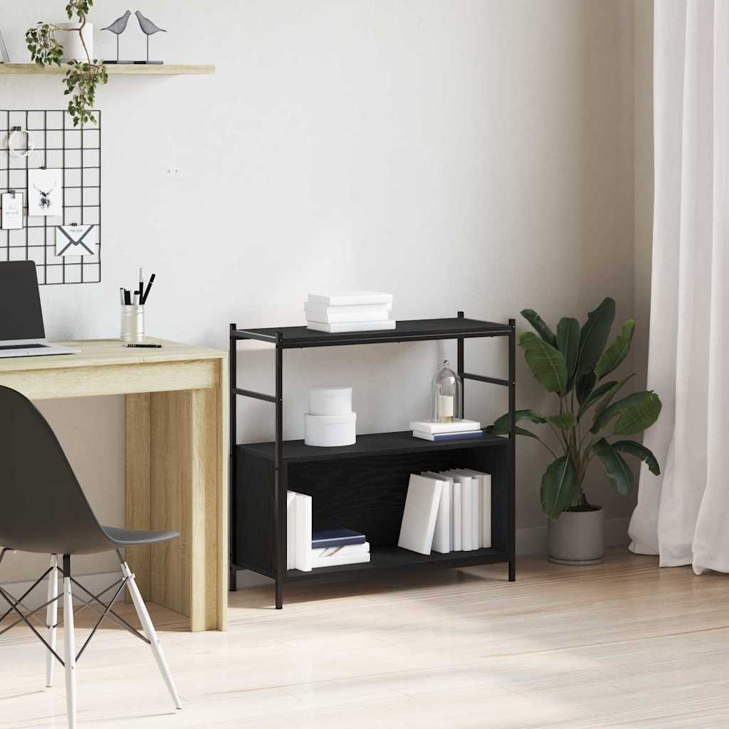 Bogreol i sort eg 80 × 30 × 78,5 cm - konstrueret træ og jern