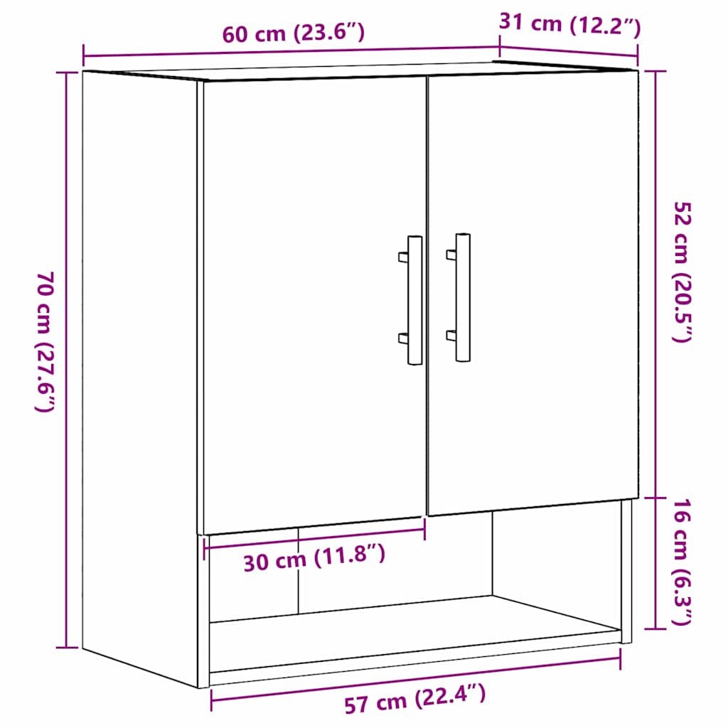 Væghængt skab Sort eg 60 x 31 x 70 cm Konstrueret træ
