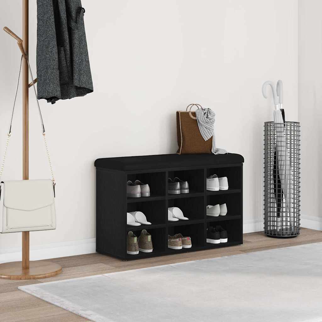 Sko bænk med hylde Sort 82 x 32 x 50 cm Konstrueret træ