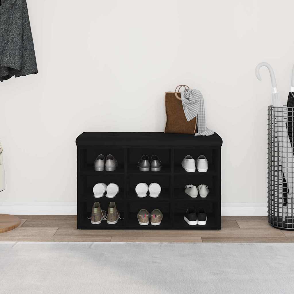 Sko bænk med hylde Sort 82 x 32 x 50 cm Konstrueret træ