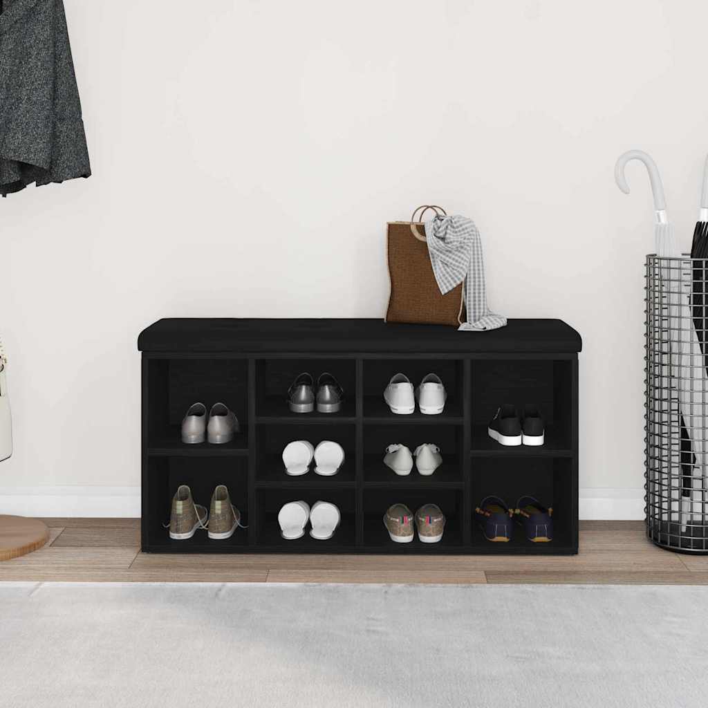 Sko bænk med hylde Sort eg 102 x 32 x 50 cm Konstrueret træ