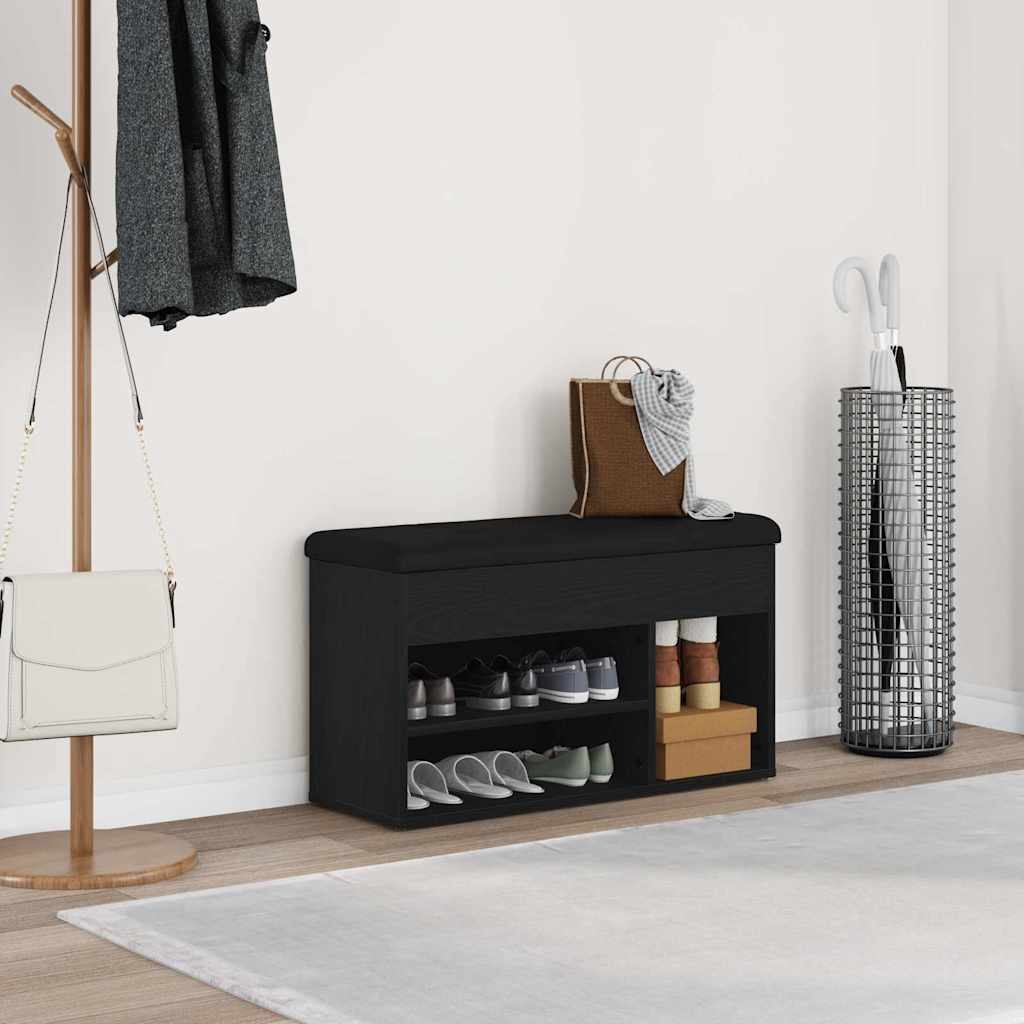 Sko bænk med hylde Sort 80 x 30 x 45 cm Konstrueret træ