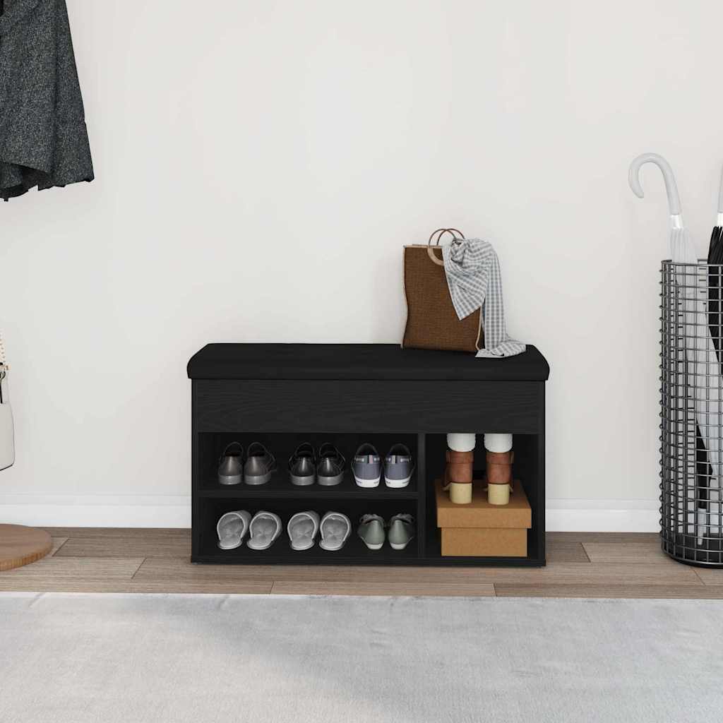 Sko bænk med hylde Sort 80 x 30 x 45 cm Konstrueret træ