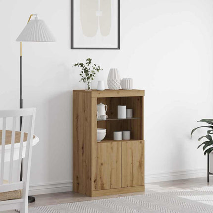 LED Sideboard Artisan Egetræ 60,5 x 37 x 100 cm Konstrueret træ