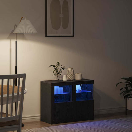 LED Sideboard 2 stk. 41 x 37 x 67 cm Konstrueret træ Sort eg