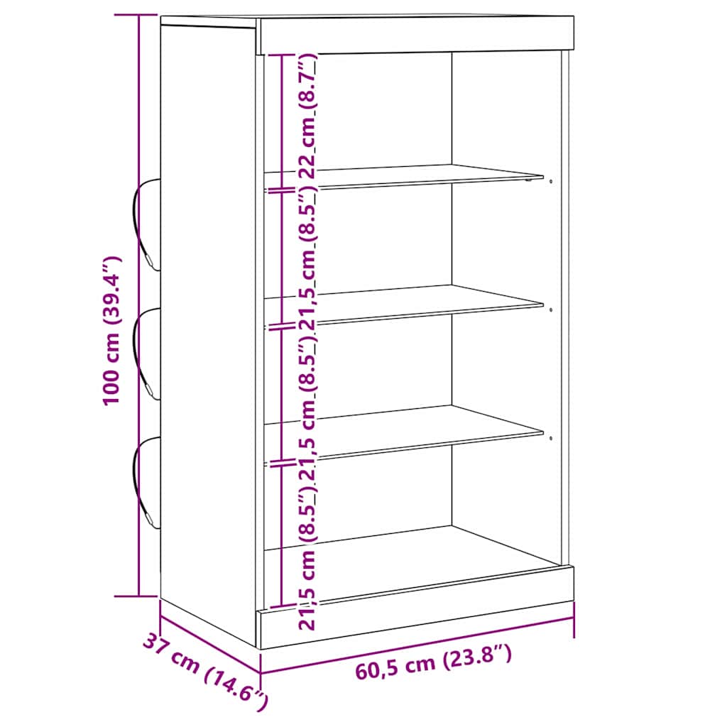 LED Sideboard Gammelt træ 60,5 x 37 x 100 cm Konstrueret træ