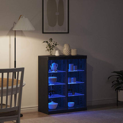 LED Sideboard Sort eg 81 x 37 x 100 cm Konstrueret træ