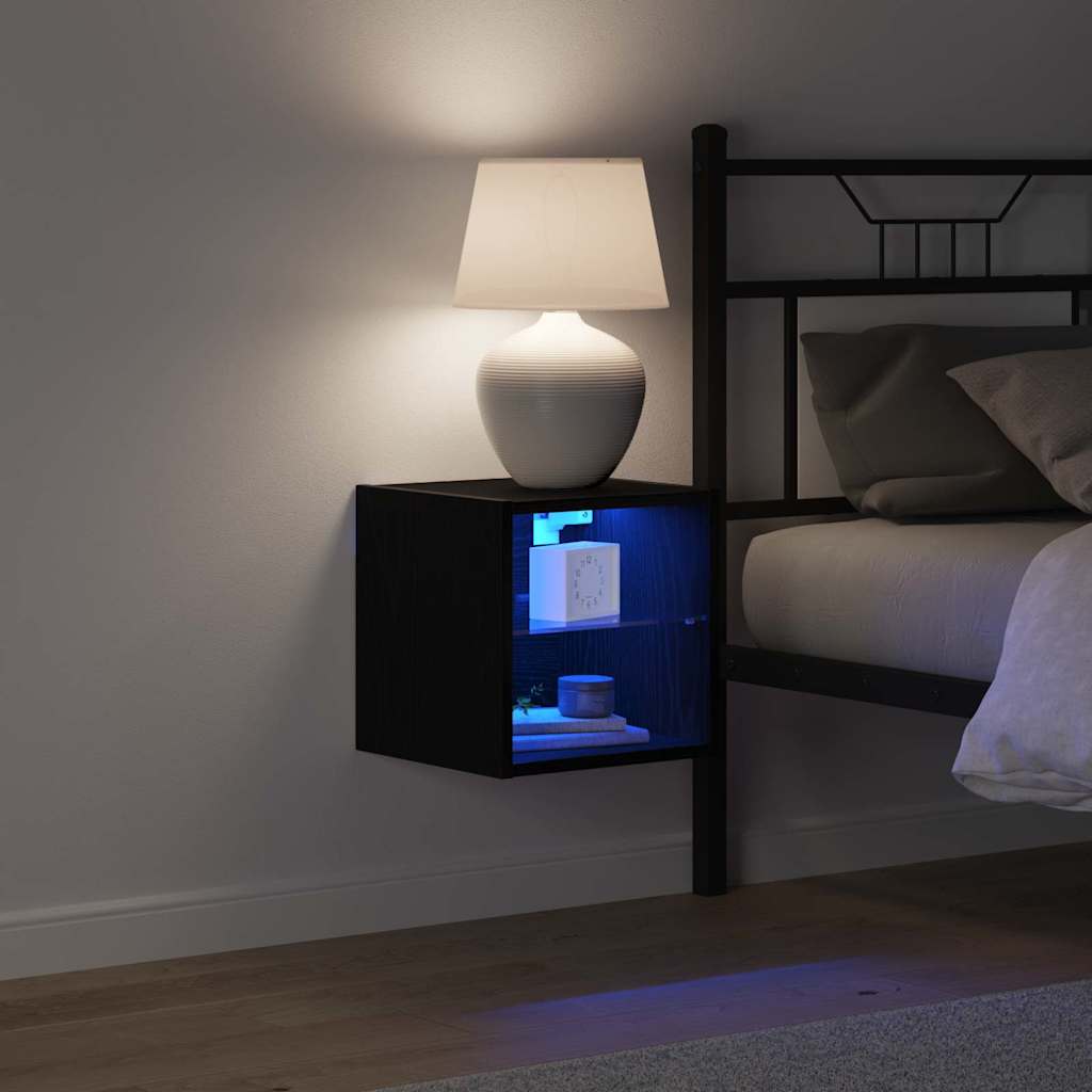 LED Væghylde Bedside Cabinet med Sort Konstrueret træ