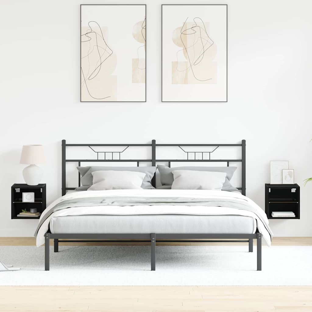 LED Væghylde Bedside Cabinet med Sort Konstrueret træ