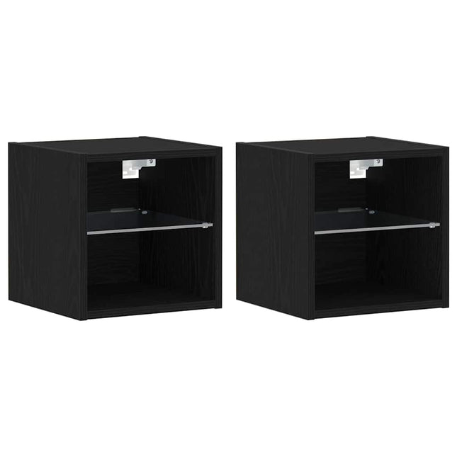 LED Væghylde Bedside Cabinet 2 pcs Sort 30 x 28,5 x 30 cm