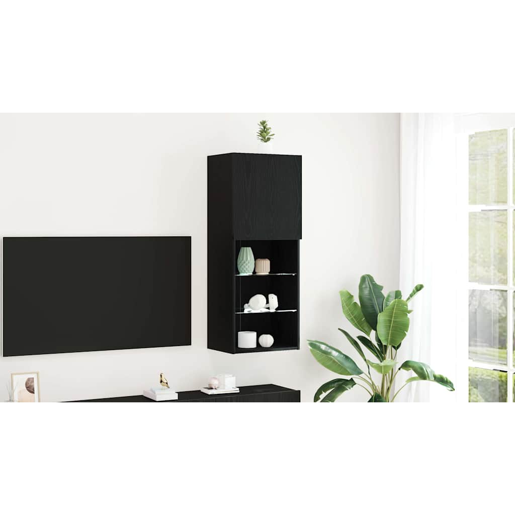 TV-møbelsæt med LED Sort eg 40,5 x 30 x 102 cm Konstrueret træ