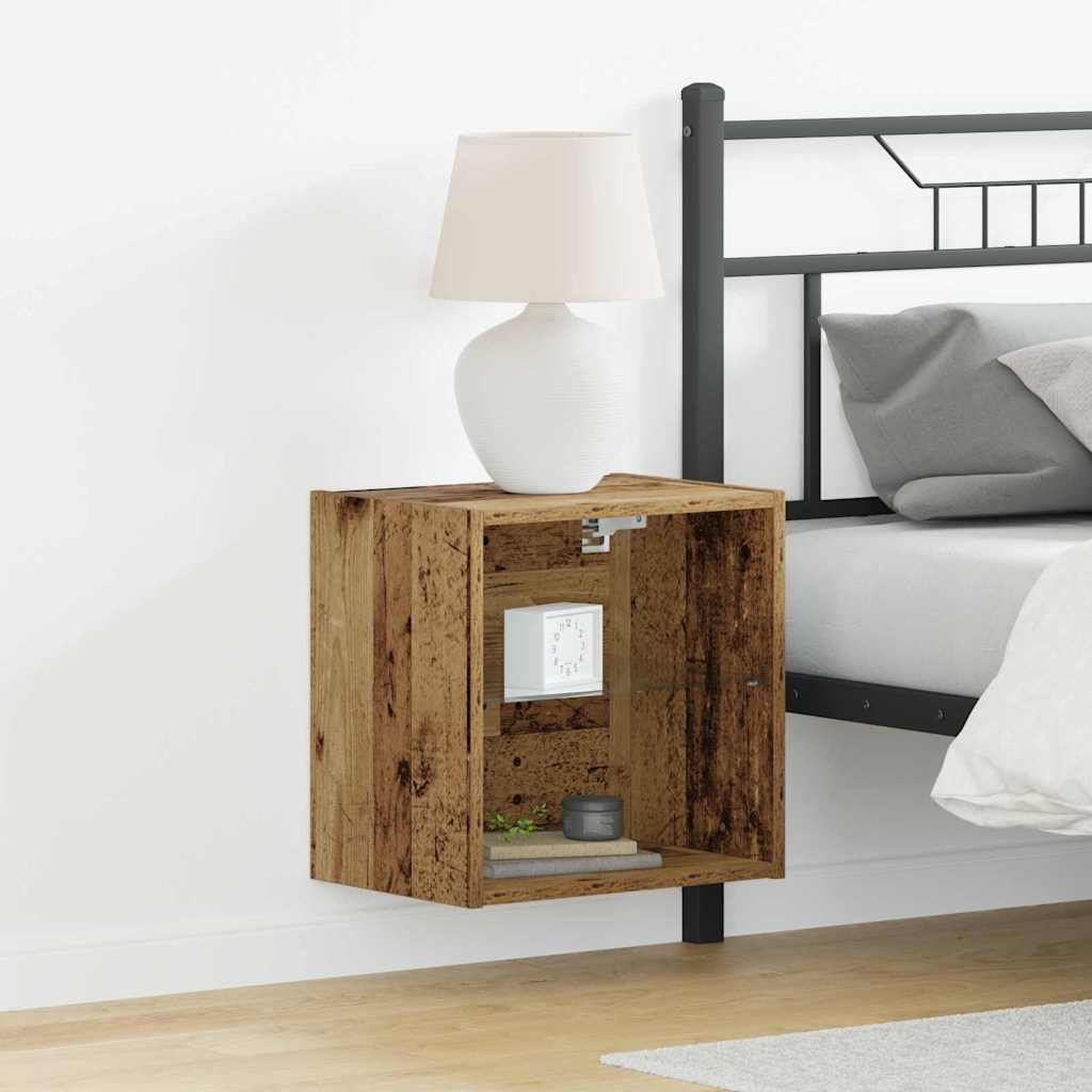 Flydende hylde med LED lys 2 pcs Brun 40 x 28,5 x 40 cm