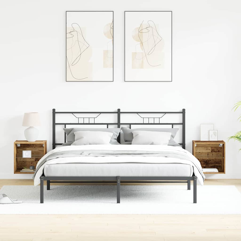 Flydende hylde med LED lys 2 pcs Brun 40 x 28,5 x 40 cm