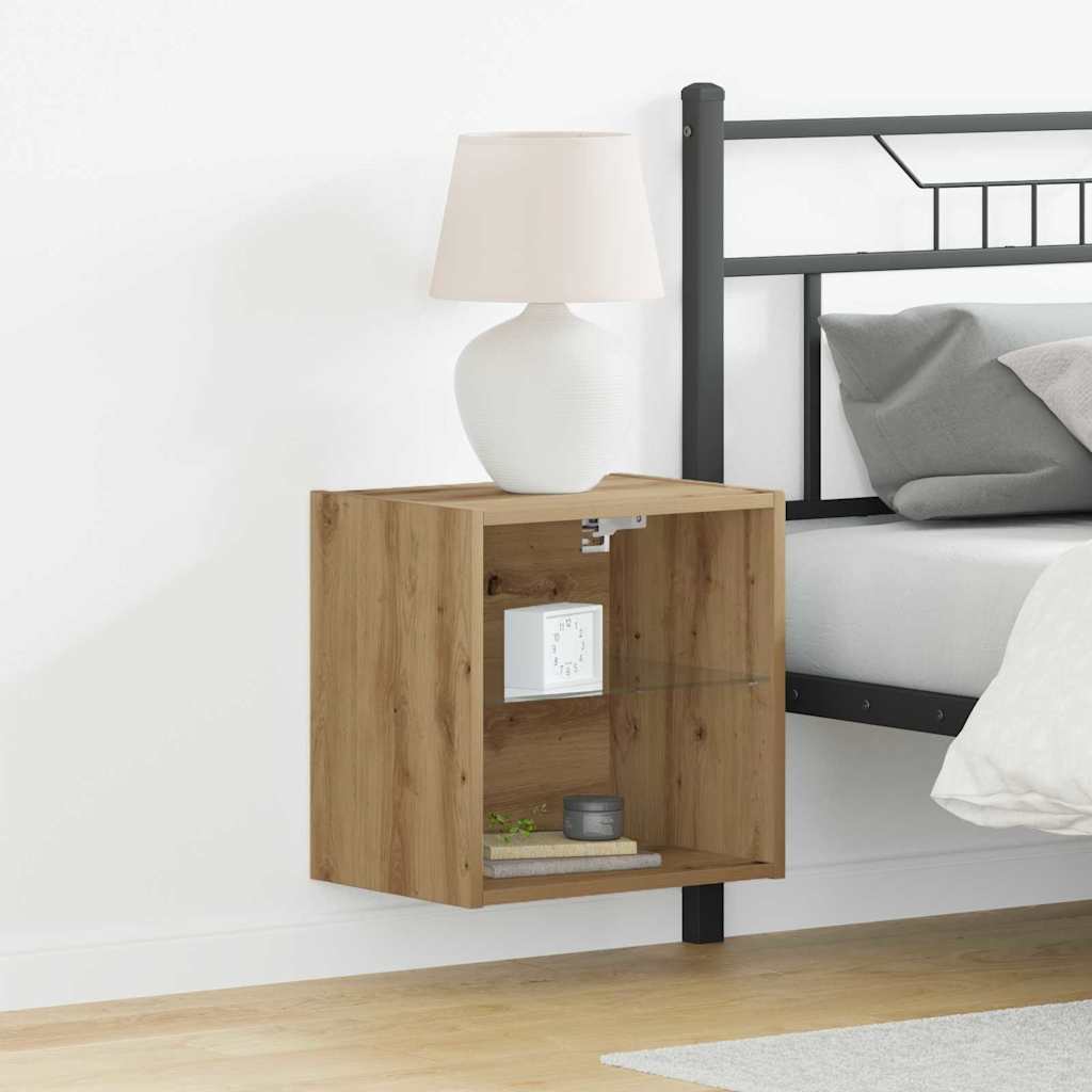 Flydende hylde med LED lys 2 pcs Brun 40 x 28,5 x 40 cm