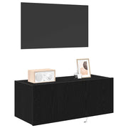 TV vægskab med LED Sort eg 80 x 35 x 31 cm Konstrueret træ