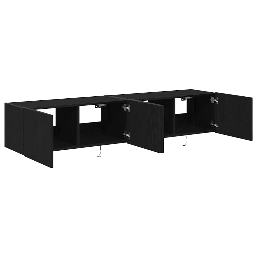 TV vægskab 2 pcs Sort eg 80 x 35 x 31 cm Konstrueret træ