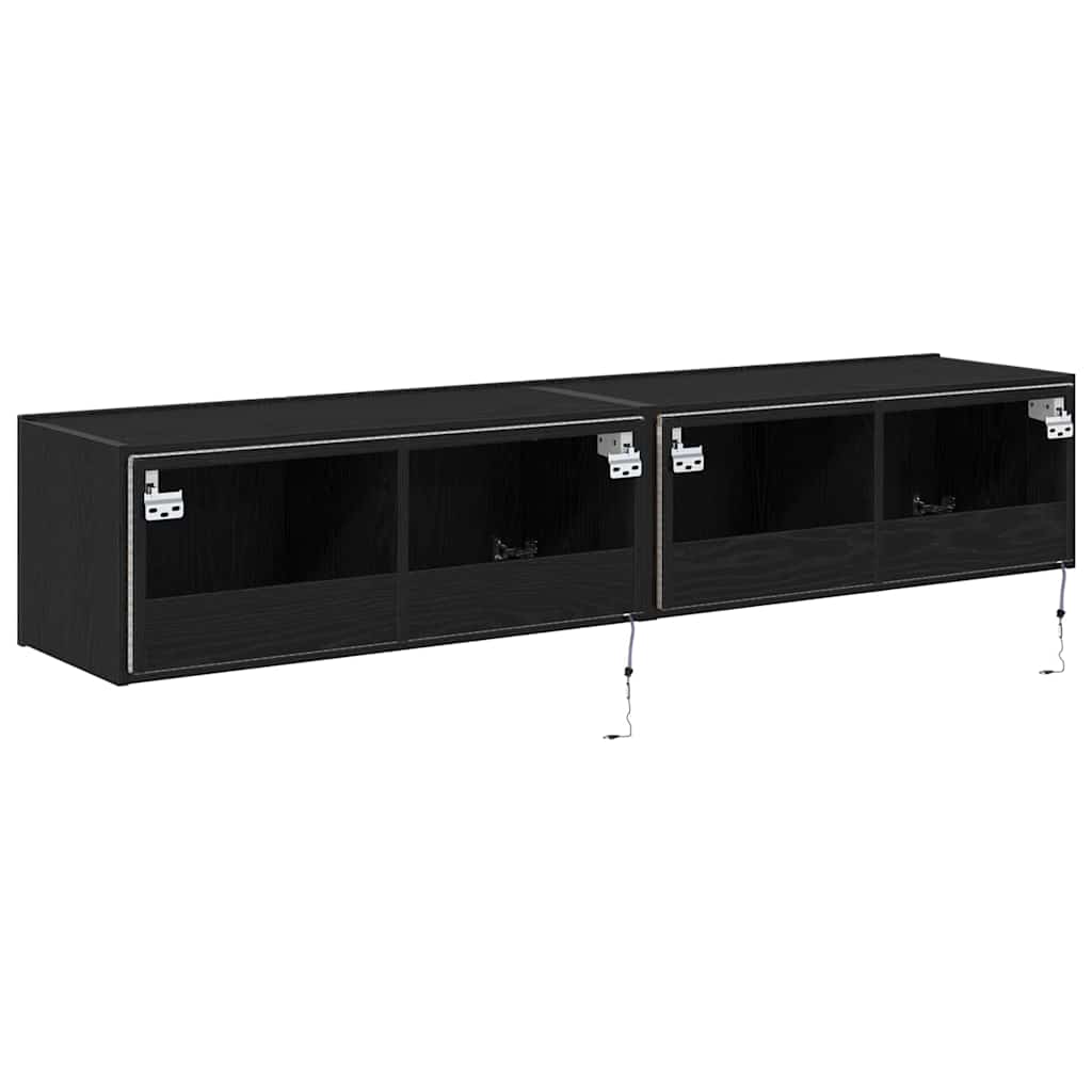 TV vægskab 2 pcs Sort eg 80 x 35 x 31 cm Konstrueret træ