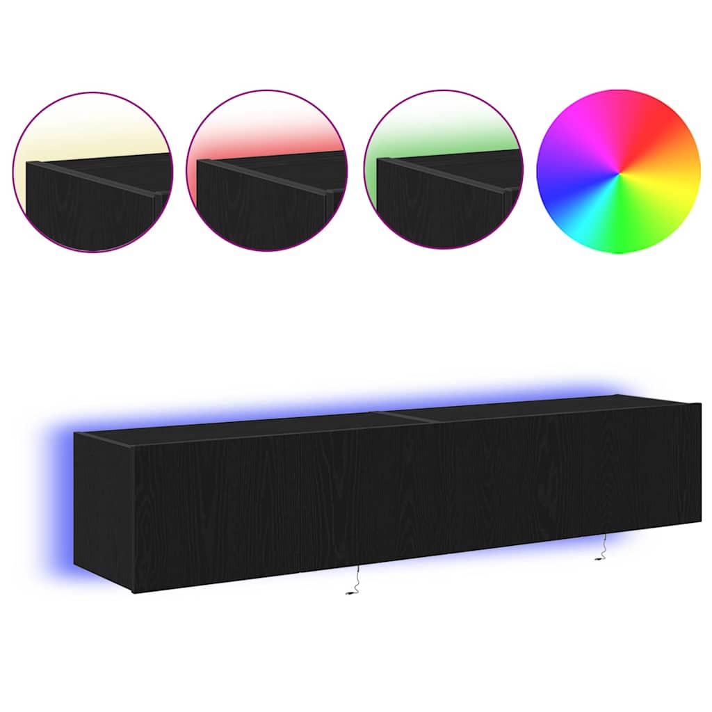 TV vægskab 2 pcs Sort eg 80 x 35 x 31 cm Konstrueret træ