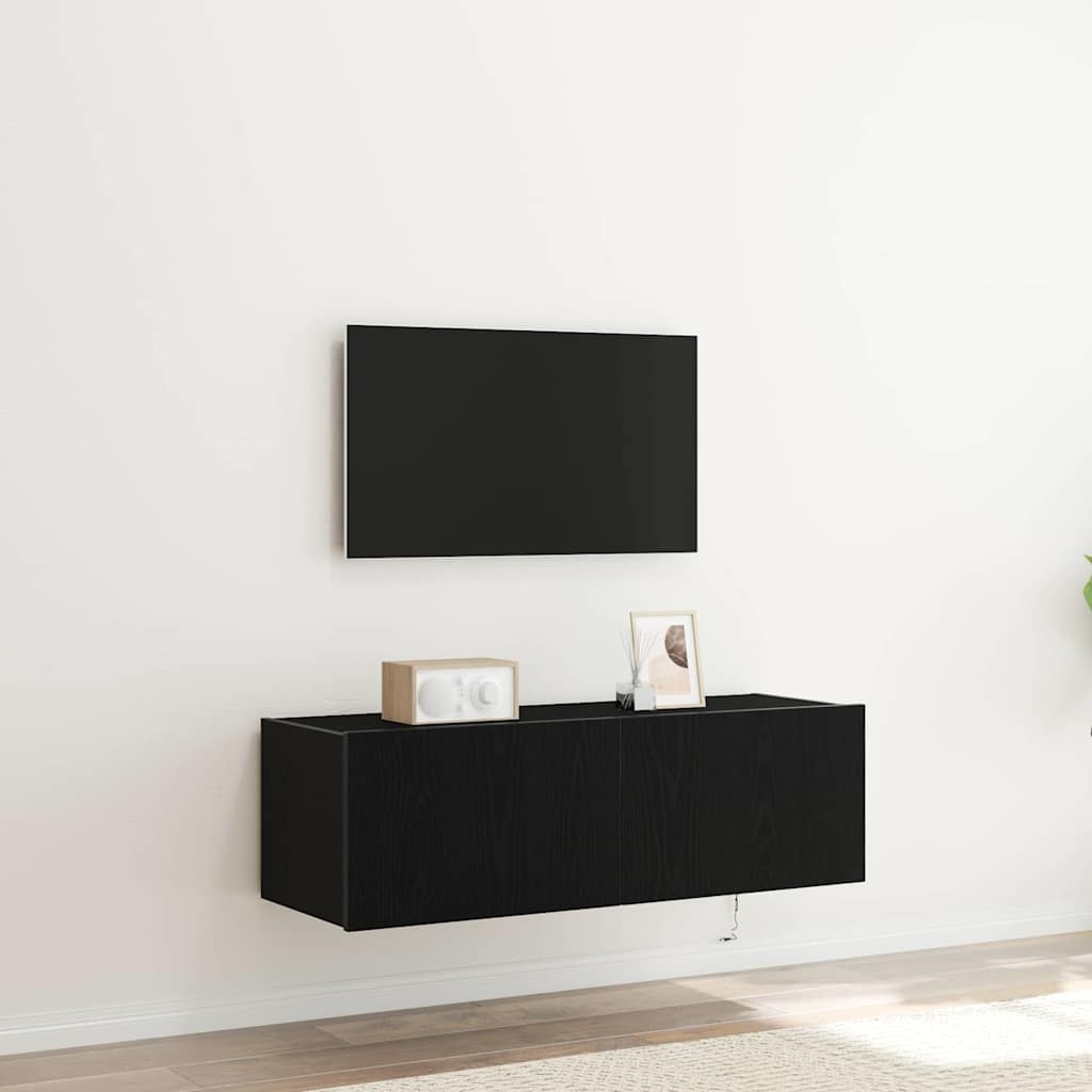TV vægskab 2 pcs Sort eg 100 x 35 x 31 cm Konstrueret træ
