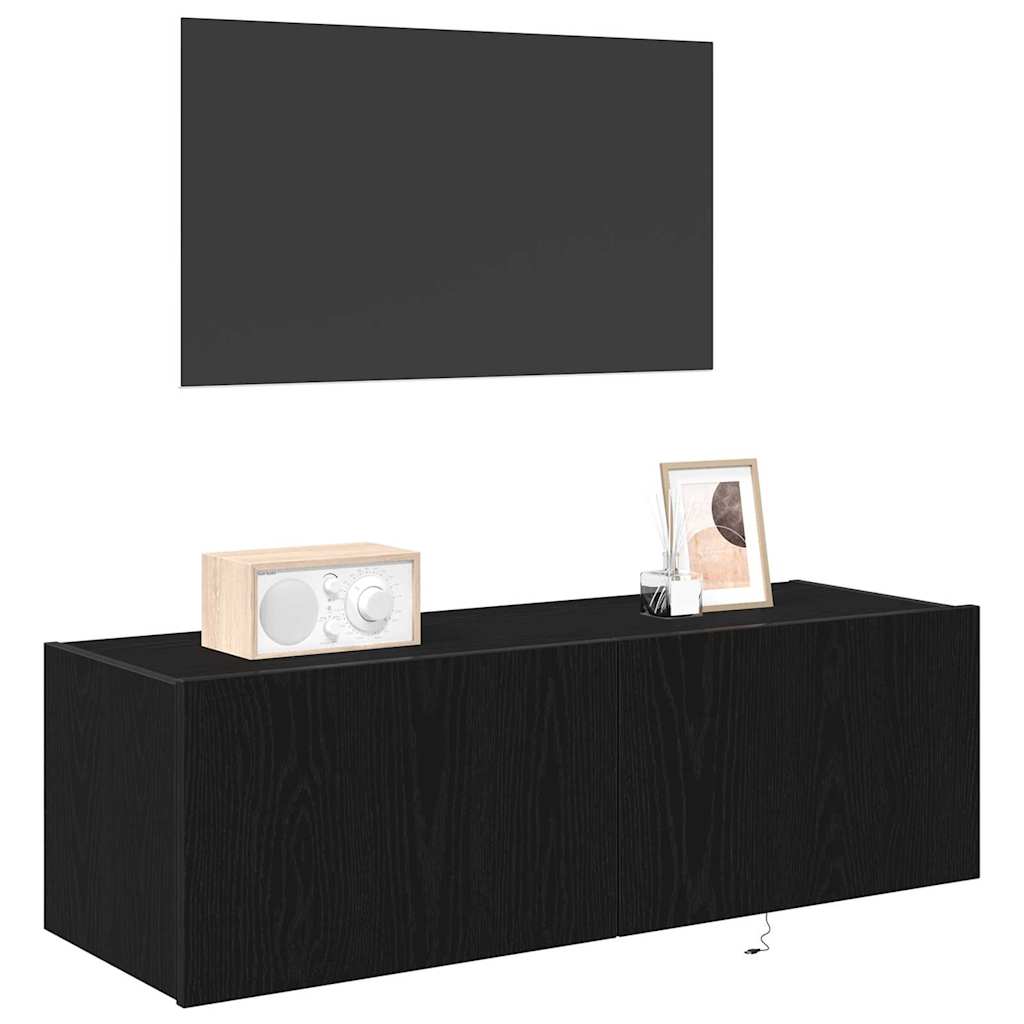 TV vægskab 2 pcs Sort eg 100 x 35 x 31 cm Konstrueret træ