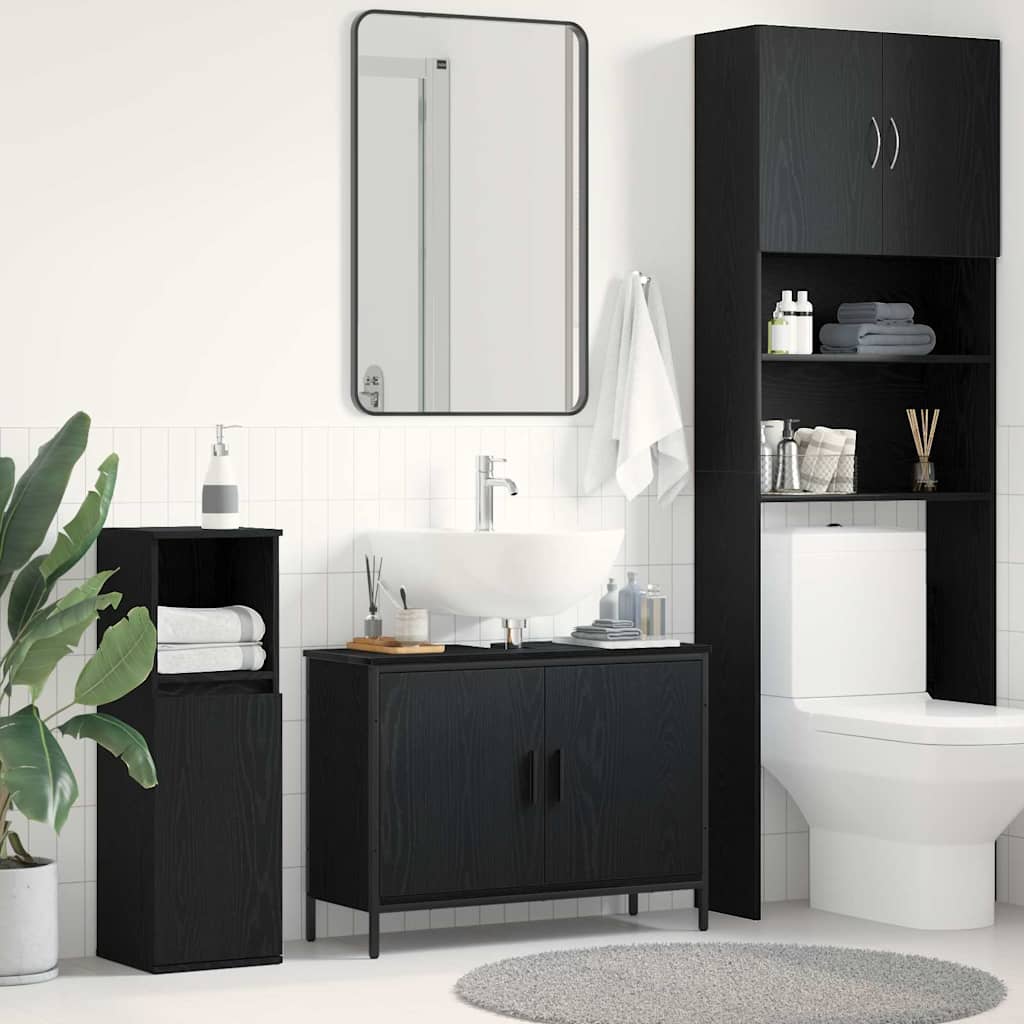 Badeværelsesskab til vask - sort eg, 80 × 30 × 60 cm, konstrueret træ