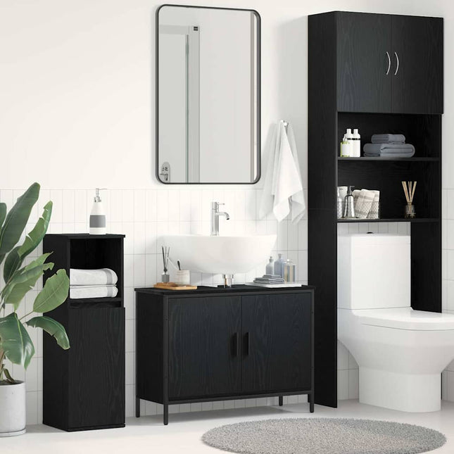 Badeværelsesskabsunder Sort eg 80 x 30 x 60 cm Konstrueret træ