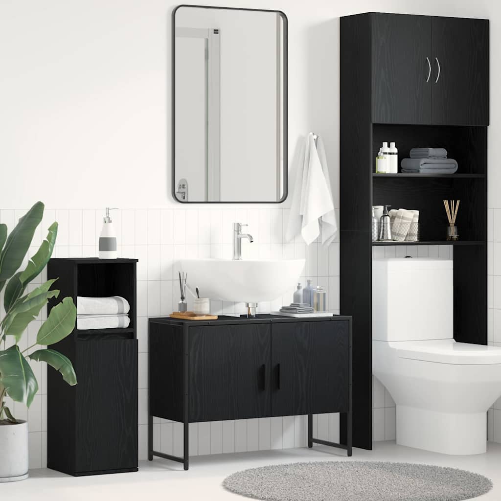 Badeværelsesskabsunder Sort eg 80 x 30 x 60 cm Konstrueret træ billede