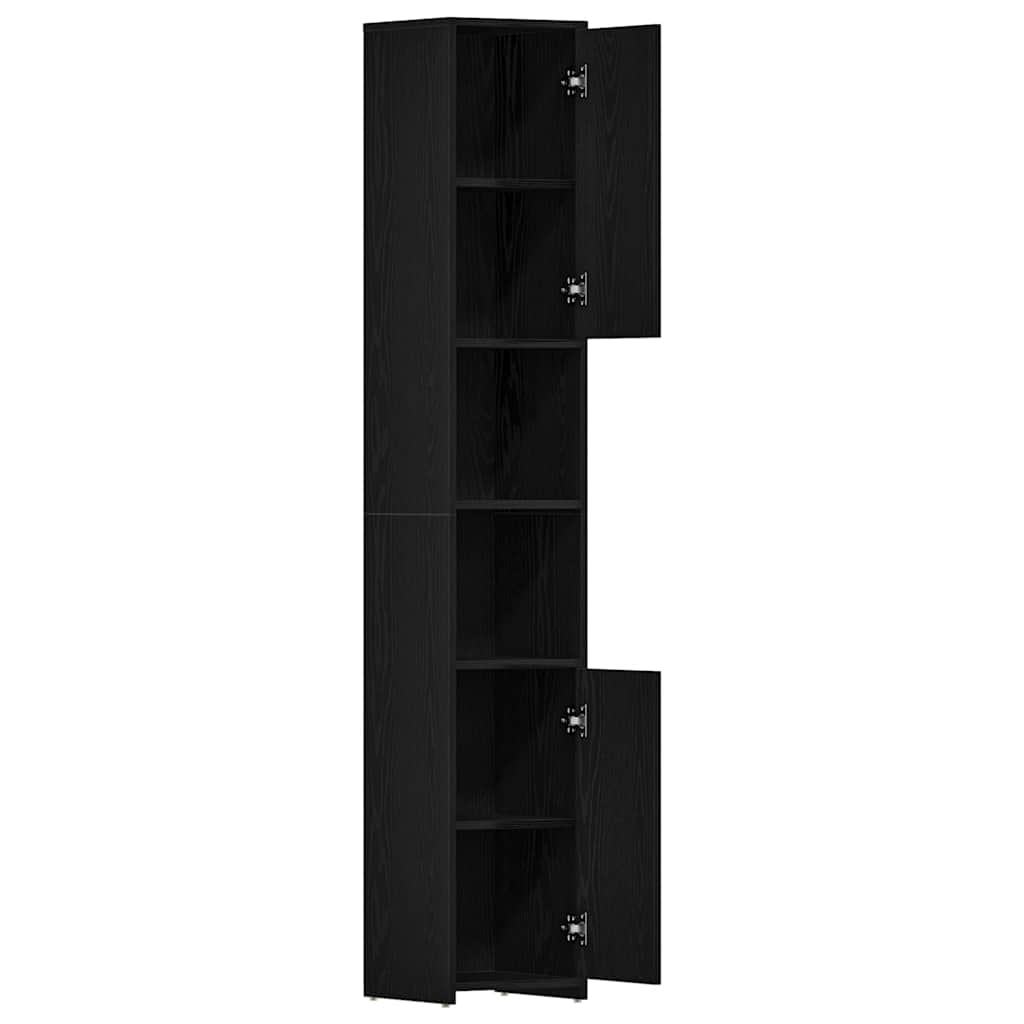 badeværelsesskab 30x30x183,5 cm konstrueret træ sort-eg